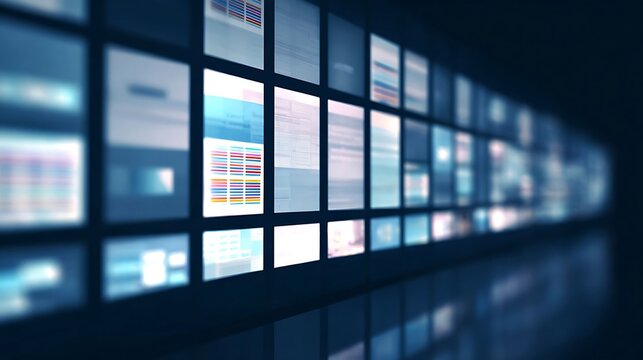 Digital Data Wall Interface Abstract Analytics Screens with Depth and Copy Space - Powered by Adobe