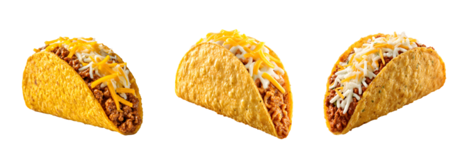 Delicious taco with meat and cheese filling PNG set with transparent background