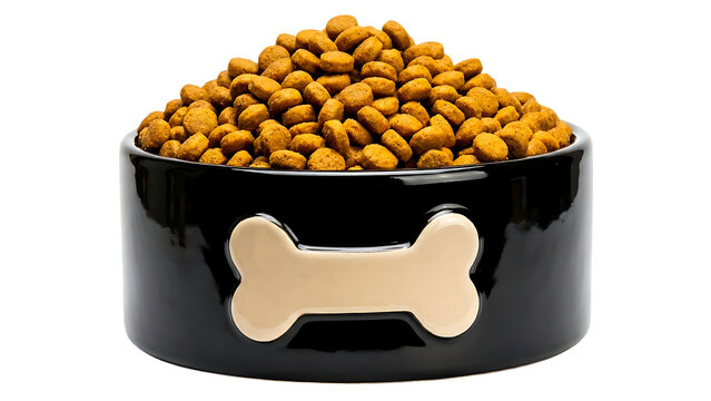 A full bowl of dry dog food, showcasing a common pet nutrition staple