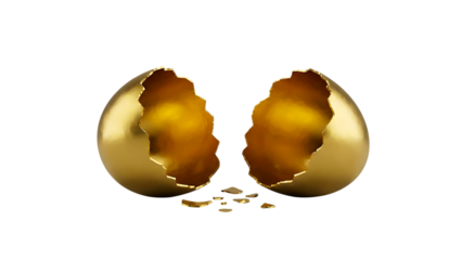 A cracked open golden egg, symbolizing wealth and opportunity revealed