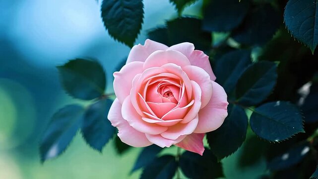 PinkRosewithGreenLeavesonSoftBlurBackground