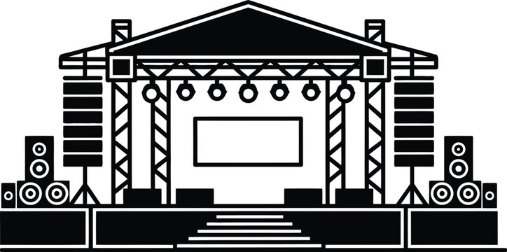 concert stage with speakers and screen silhouette on transparent background