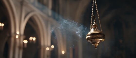 Church incense censer with smoke
