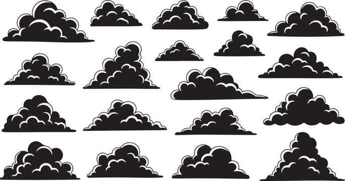 Collection of various black cloud shapes and designs icons