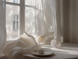 Glass decor on plate near window