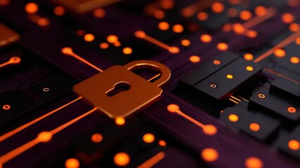 Gold padlock circuit board data security glowing network protection orange light digital lock comforting futuristic cyber defense golden padlock neon circuit board conveying secure network - Powered by Adobe