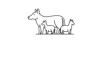 Family of Dogs, Stylized Line Art, Minimalist Silhouette