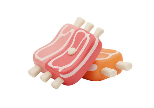 Cartoon Ribs Stacked Food Fun Isolated Render