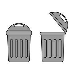 Grey trash can vector illustration flat design garbage bin icon set open and closed waste container isolated on white background for waste management environment and recycling
