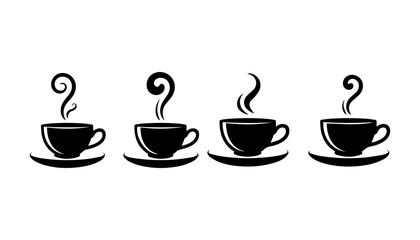 Obraz premium Stylized Coffee Cup Silhouettes with Unique Steam Shapes in Minimalist Monochrome Beverage Icon Set