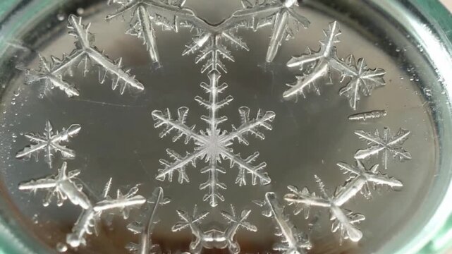 Snowflake Formation: Witness the exquisite detail of crystallized snowflakes, each a unique masterpiece of nature's artistry, showcasing intricate patterns of ice.