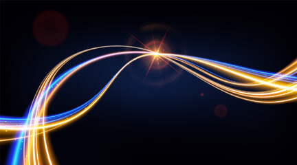 Futuristic glowing curves with motion blur and sparkle effect