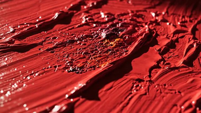 Abstract close up of thick red paint strokes texture