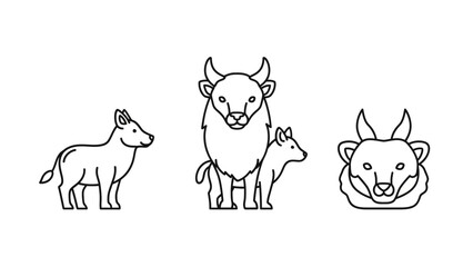 Obraz premium Minimalist Line Art Animals: Cow, Calf, and Antelope Icons