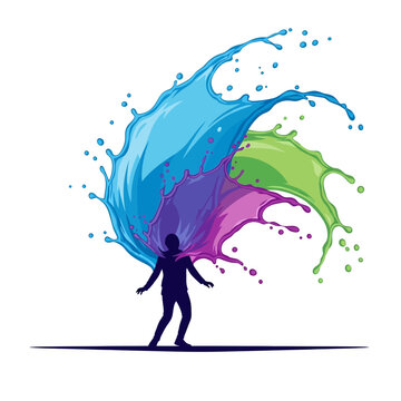 Silhouette of person with vibrant colorful splashes exploding from head