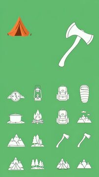 Camping Gear Icons Collection Adventure Travel Set