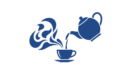 Hot Coffee Steam Rising from Cup with Teapot Icon Minimalist Blue Design Vector Illustration