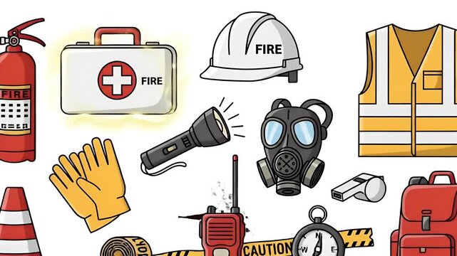 Collection of Safety Equipment and Rescue Tools Illustration