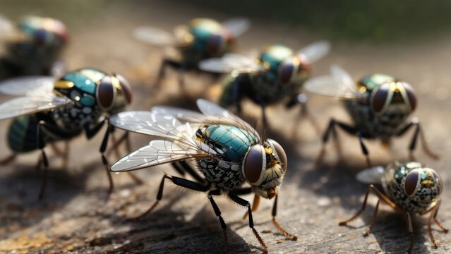 Marcro photo of close up flies