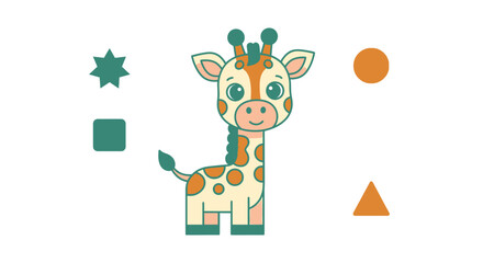 Fototapeta premium Cute Cartoon Giraffe with Stars and Moon on Dark Background for Kids Design