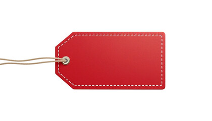 A red tag with a string on a black background on transparent background