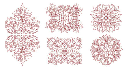 Elegant Floral Mehndi Mandala Designs Vector Set for Wedding Henna Art