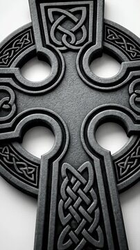 Celtic Cross Stone Sculpture with Intricate Knotwork Detail