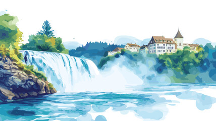 Obraz premium Rhine Falls. Rhine Falls watercolor vector illustration