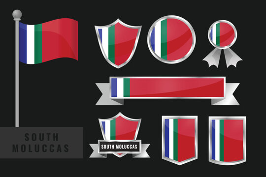 South Moluccas flag set. Collection of South Moluccas national emblems. Flat design of flags collection