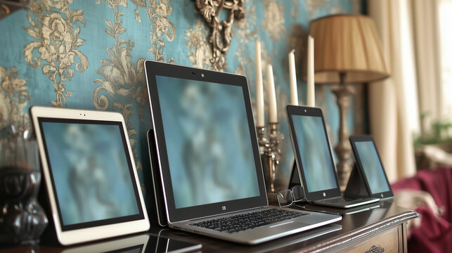 Digital device icon set / smartphone /pc/ tablet / screen / illustration, ai generated