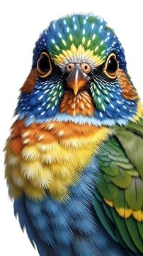 Close-up Colorful Bird Portrait Blue Green Yellow Orange Feathers Detailed