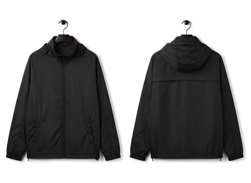 Black windbreaker jacket mockup isolated on white