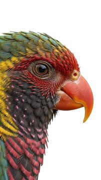 Close Up Colorful Parrot Profile Portrait Isolated White Background