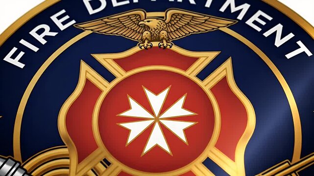 Close Up Fire Department Emblem With Eagle Maltese Cross