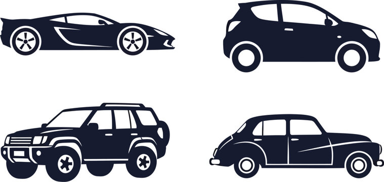 four different car types in a simple silhouette