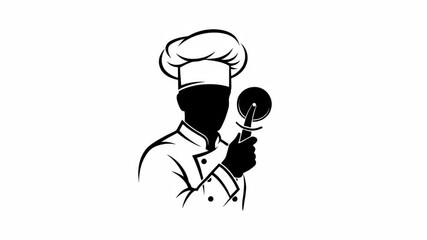 Chef Silhouette Holding Pizza Cutter Isolated White Background Footage