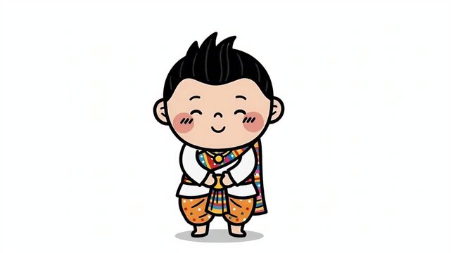 Chibi Boy Wearing Thai Traditional Clothes Bows
