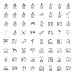 Obraz premium An assortment of various market stall and structure line icons arranged neatly
