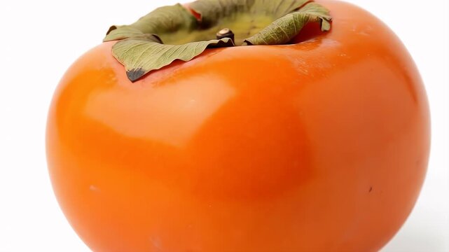 Close Up Of A Ripe Orange Persimmon Fruit On A White Background