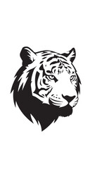 Obraz premium Monochrome tiger head illustration with bold striped features, a stylized wildlife portrait.
