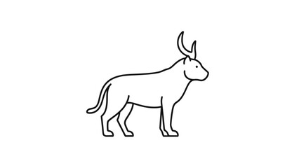 Obraz premium Minimalist line art illustration of a bull with curved horns on white background