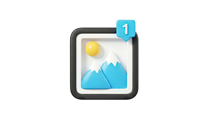 3D Icon of a Picture Frame with Notification Badge