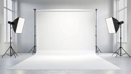 Professional photo studio with lighting equipment