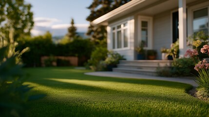 A landscaped yard benefits from consistent lawn care maintenance, supporting even growth, weed control, and long term outdoor aesthetics. cinematic color correction, natural uneven lighting yet