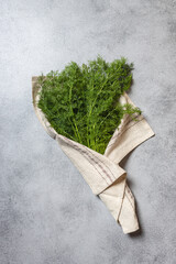 Fresh Dill Wrapped in Linen Kitchen Towel