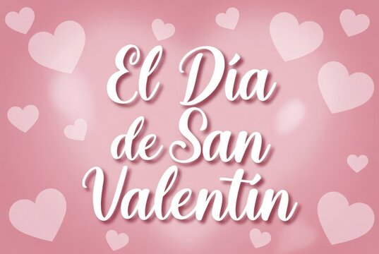 Dise&ntilde;o minimalista y tierno con la frase &ldquo;El D&iacute;a de San Valent&iacute;n&rdquo; (Valentine's Day) en espa&ntilde;ol, centrada sobre un fondo rosa con corazones dispersos. Ideal para tarjetas o redes sociales.
