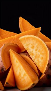Close Up Of Sweet Potato Slices On White Background With Bright Lighting