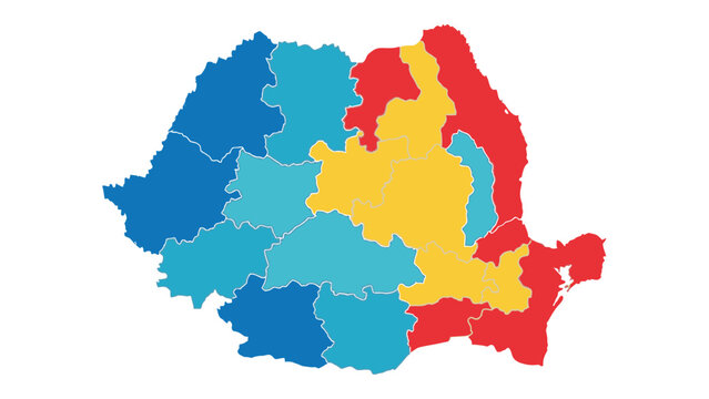 romania map, colored regions