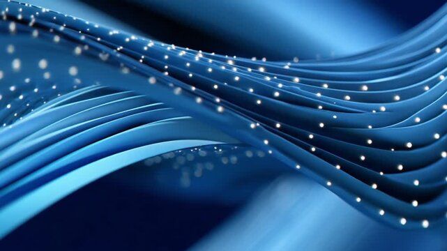 Digital Wave: A captivating display of abstract blue waves, interwoven with floating points, symbolizing the fluidity and interconnection of digital data streams.