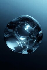 暗い背景に浮かぶ歪んだ透明な球体の神秘的な3Dアート